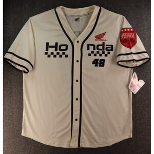 Honda Motor Racing Baseball Jersey Mens Top Large off White 48 Speedway XL NWT